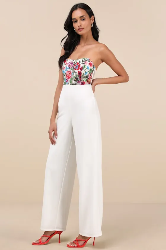 Remarkable Energy White Floral Embroidered Strapless Jumpsuit sold by Lulus product image thumbnail 3
