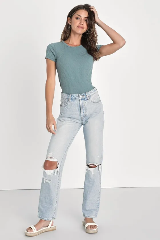 Essential Trend Sage Blue Pointelle Knit Short Sleeve Top sold by Lulus product image thumbnail 2