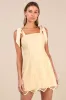 Lovable Aesthetic Light Yellow Embroidered Tie-Strap Mini Dress sold by Lulus