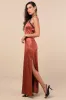 Mairwen Rust and Black Satin Lace Halter Maxi Dress sold by Lulus