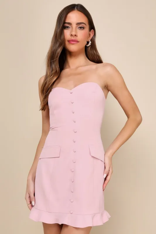 Stylish Status Blush Pink Strapless Ruffled Mini Dress made by Lulus