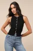 Conceptually Chic Black Ribbed Knit Button-Front Tank Top sold by Lulus