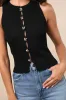 Conceptually Chic Black Ribbed Knit Button-Front Tank Top sold by Lulus