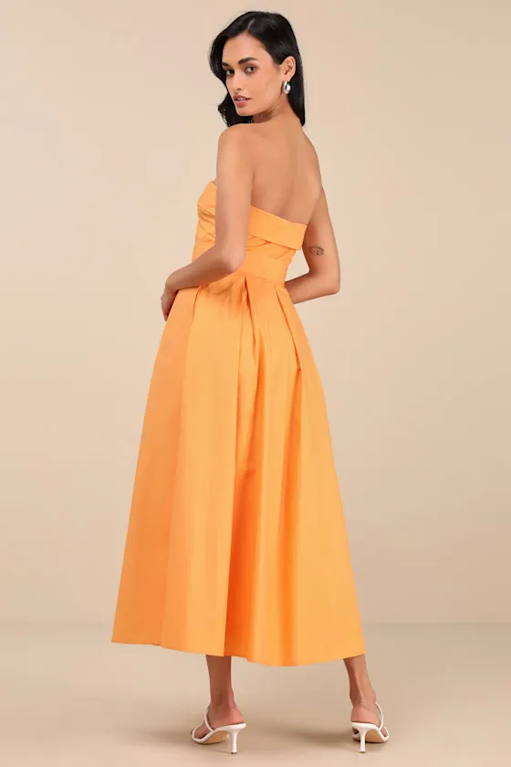 Trendsetting Choice Orange Strapless Midi Dress With Pockets sold by Lulus product image thumbnail 3