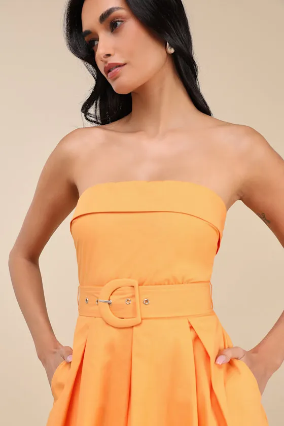 Trendsetting Choice Orange Strapless Midi Dress With Pockets sold by Lulus product image thumbnail 4