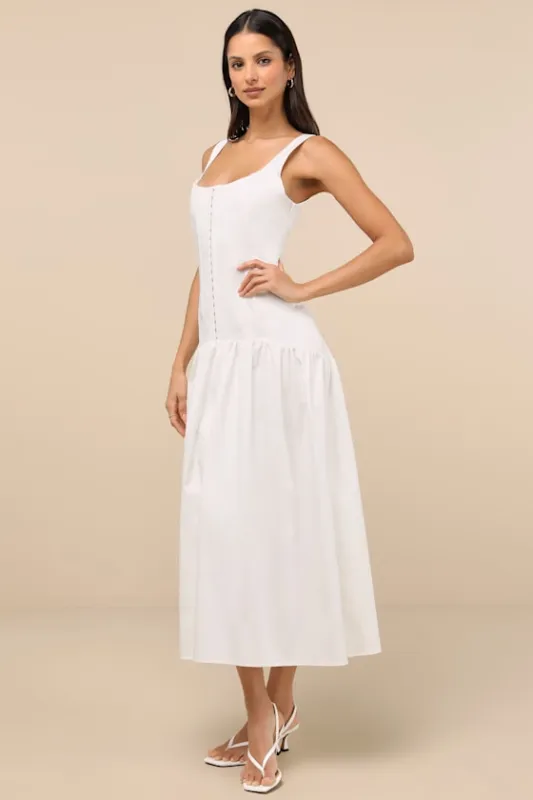 Kyla White Drop Waist Midi Dress sold by Lulus