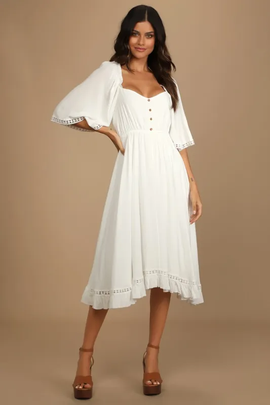 My Darling Love White Three-Quarter Sleeve Handkerchief Dress made by Lulus