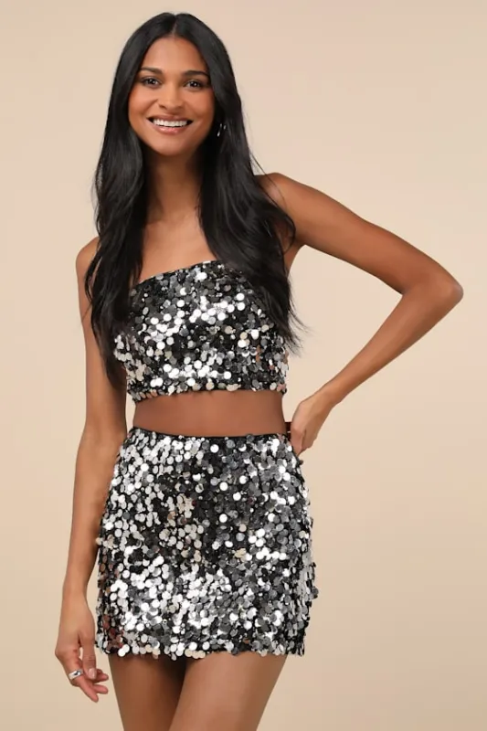 Celyse Black and Silver Paillette Sequin Two-Piece Skort sold by Lulus
