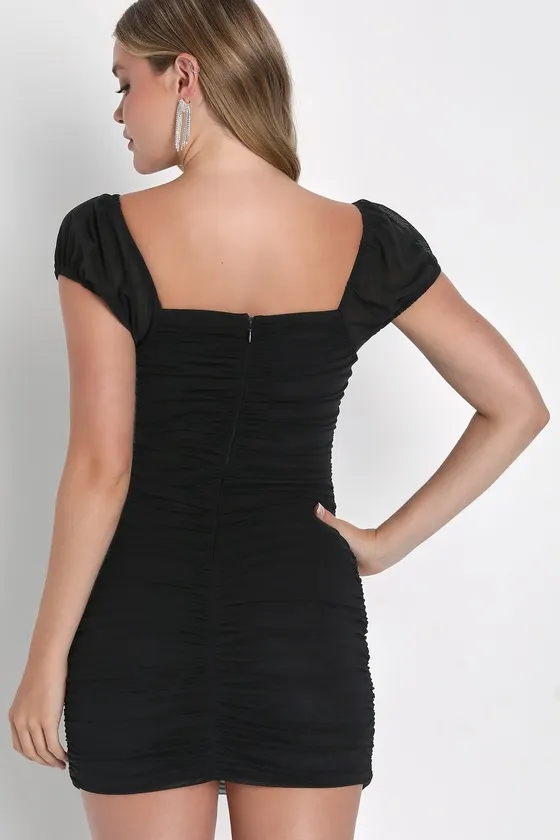 Sensational Instincts Black Mesh Ruched Bodycon Mini Dress sold by Lulus product image thumbnail 3