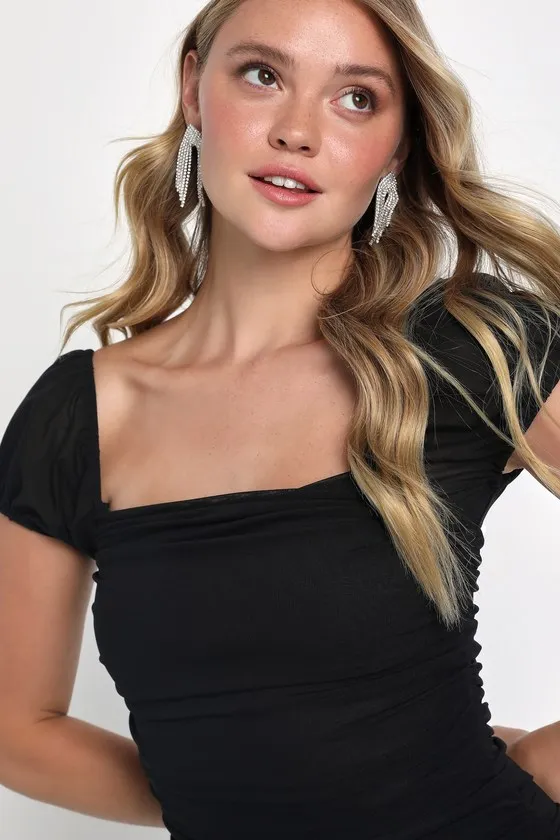 Sensational Instincts Black Mesh Ruched Bodycon Mini Dress sold by Lulus product image thumbnail 4