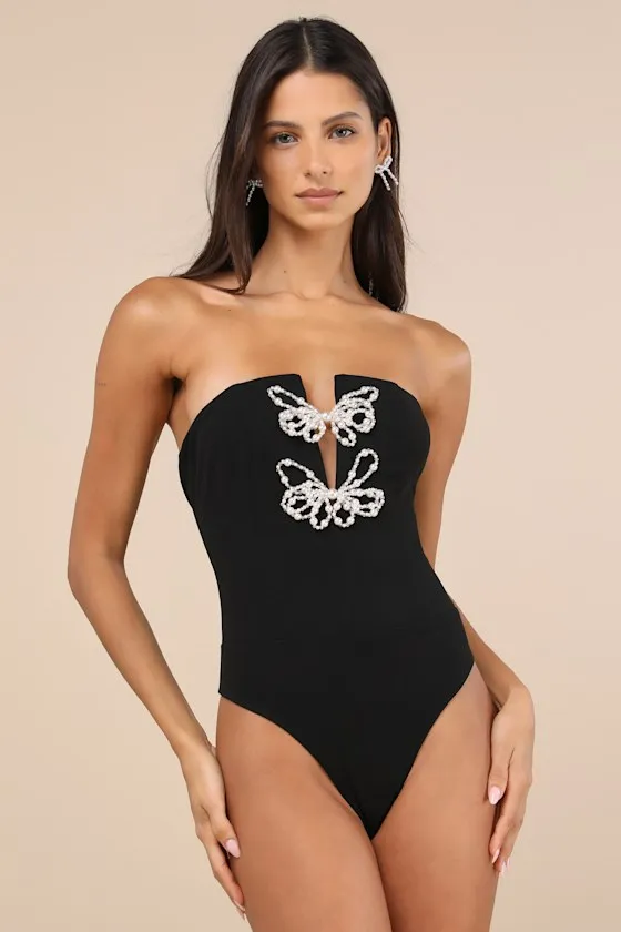 Charmed Impression Black Pearl Beaded Strapless Bodysuit sold by Lulus product image thumbnail 4