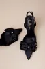 Ellandra Black Satin Rhinestone Bow Ankle Strap Pumps sold by Lulus
