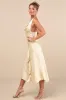 Evette Pale Yellow Satin Cowl Ruffled Handkerchief Midi Dress sold by Lulus