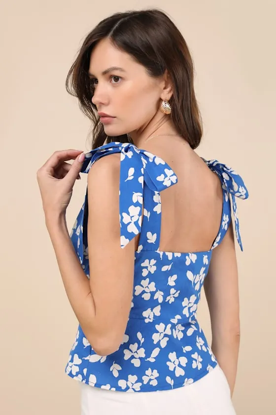 Violet Blue Floral Tie-Strap Tank Top sold by Lulus