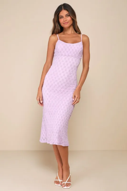 Lucky Girl Lavender Sleeveless Lace Midi Dress sold by Lulus
