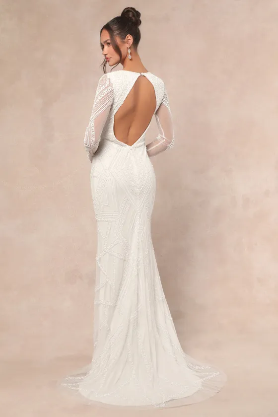 Deedra White Sequin Beaded Backless Maxi Dress sold by Lulus product image thumbnail 2