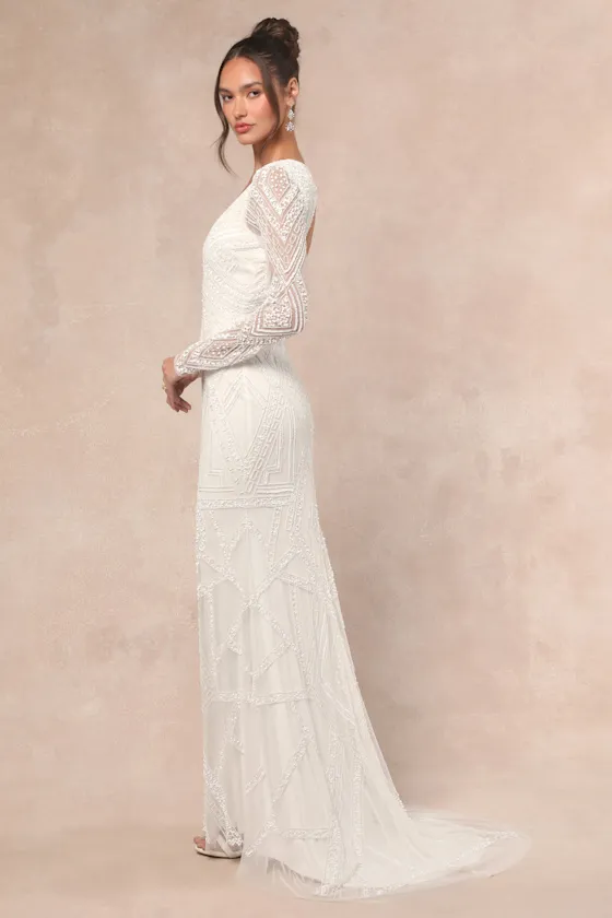 Deedra White Sequin Beaded Backless Maxi Dress sold by Lulus product image thumbnail 3