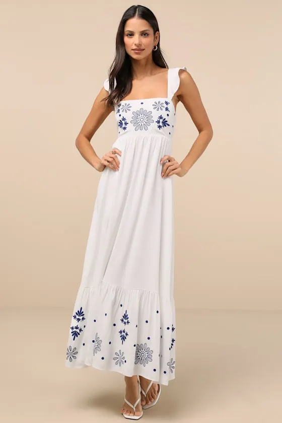 Marla Ivory Linen Embroidered Maxi Dress sold by Lulus