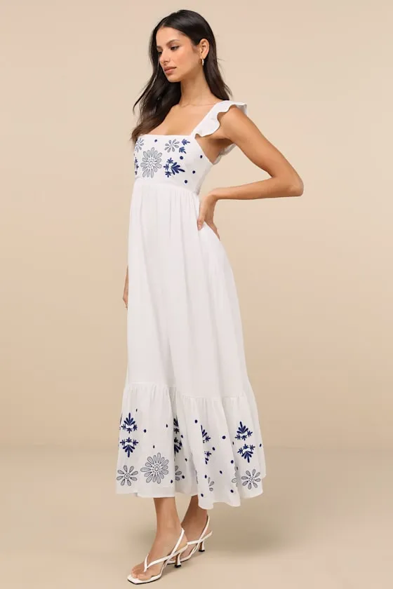 Marla Ivory Linen Embroidered Maxi Dress sold by Lulus product image thumbnail 2