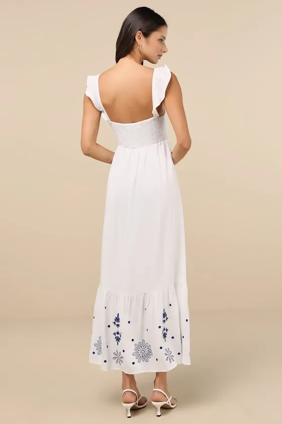 Marla Ivory Linen Embroidered Maxi Dress sold by Lulus product image thumbnail 3