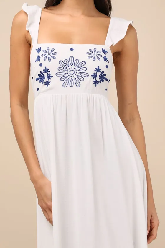 Marla Ivory Linen Embroidered Maxi Dress sold by Lulus product image thumbnail 4