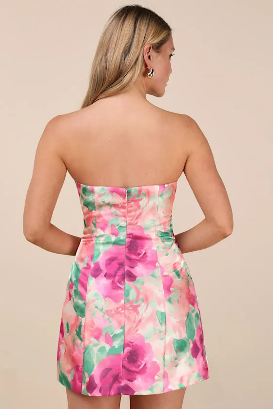 Farica Peach Pink Floral Organza Strapless Mini Dress sold by Lulus product image thumbnail 2