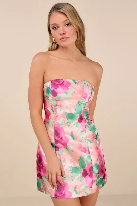 Farica Peach Pink Floral Organza Strapless Mini Dress sold by Lulus product image thumbnail 3