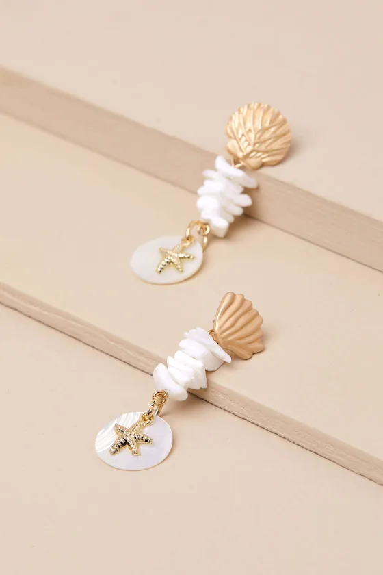 Tarka White and Gold Seashell Drop Earrings sold by Lulus product image thumbnail 2