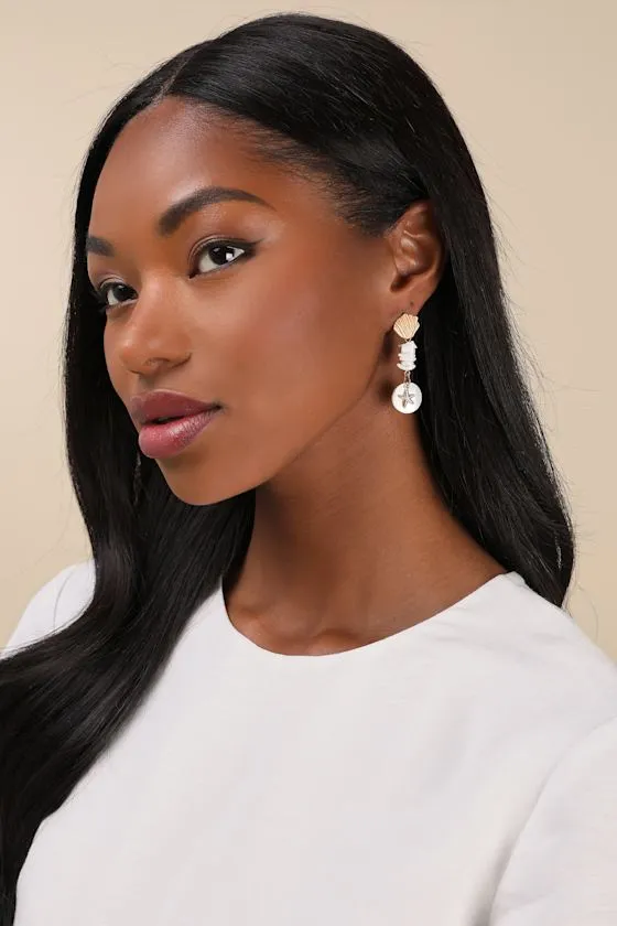 Tarka White and Gold Seashell Drop Earrings sold by Lulus product image thumbnail 3