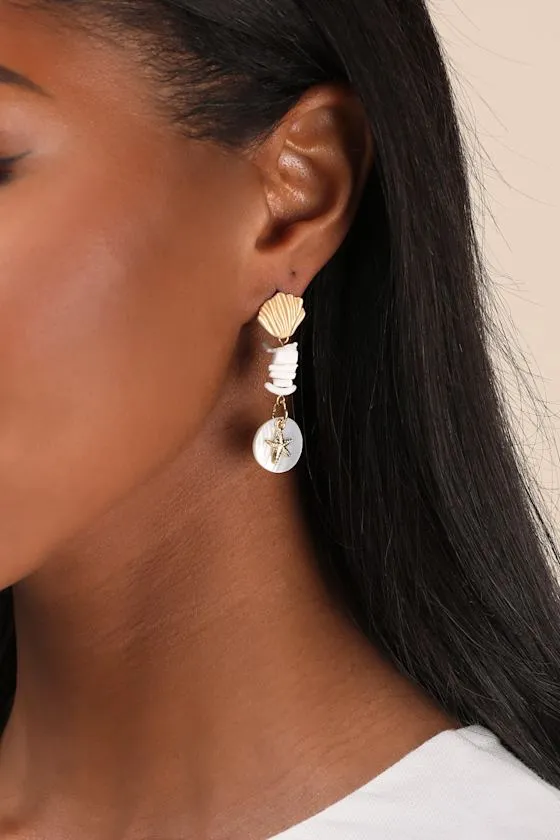 Tarka White and Gold Seashell Drop Earrings sold by Lulus product image thumbnail 4