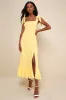 Summer Invite Yellow Tie-Strap Tiered Midi Dress sold by Lulus