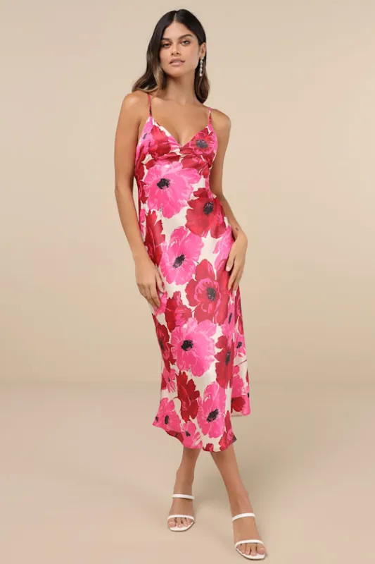 Adina White Multi Floral Sleeveless Slip Midi Dress sold by Lulus