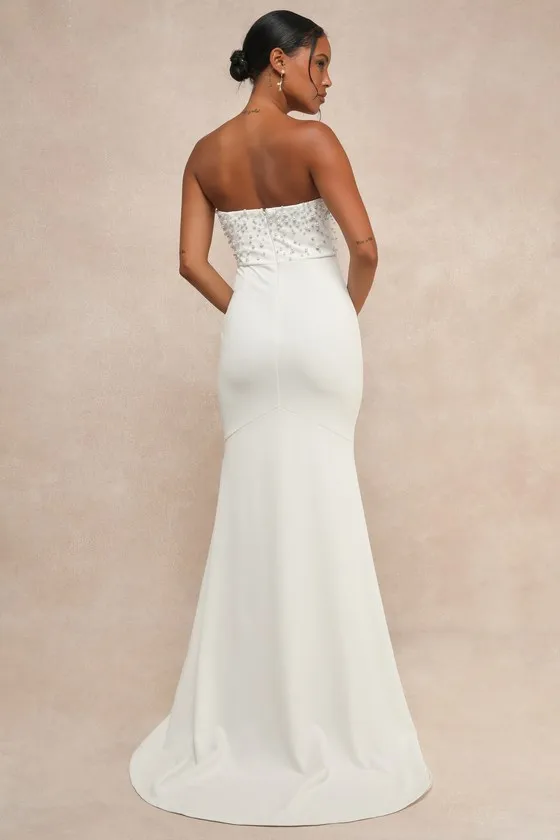 Remarkably Lovely White Pearl Strapless Mermaid Maxi Dress sold by Lulus product image thumbnail 2