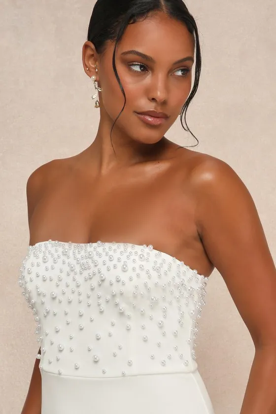 Remarkably Lovely White Pearl Strapless Mermaid Maxi Dress sold by Lulus product image thumbnail 3