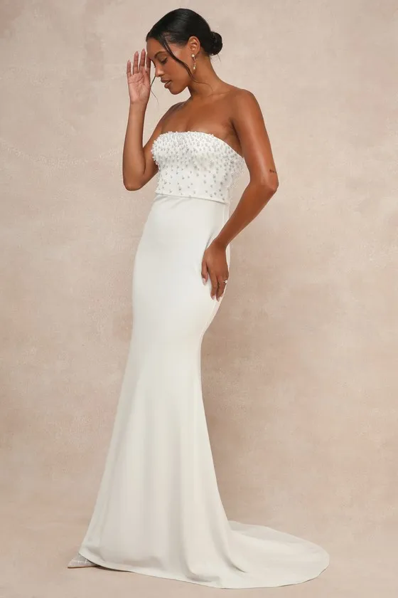 Remarkably Lovely White Pearl Strapless Mermaid Maxi Dress sold by Lulus product image thumbnail 4