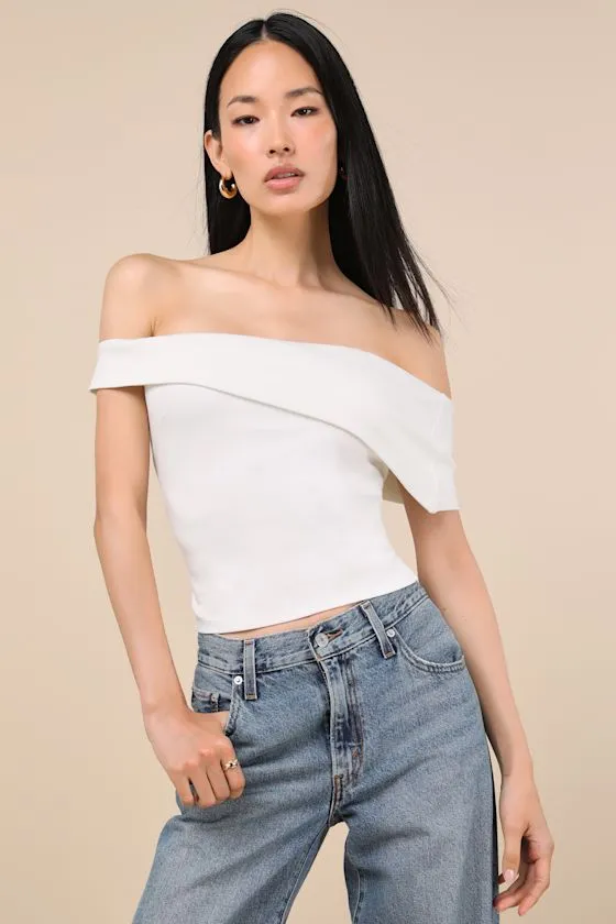 Lorina White Asymmetrical Off-the-Shoulder Top sold by Lulus product image thumbnail 2