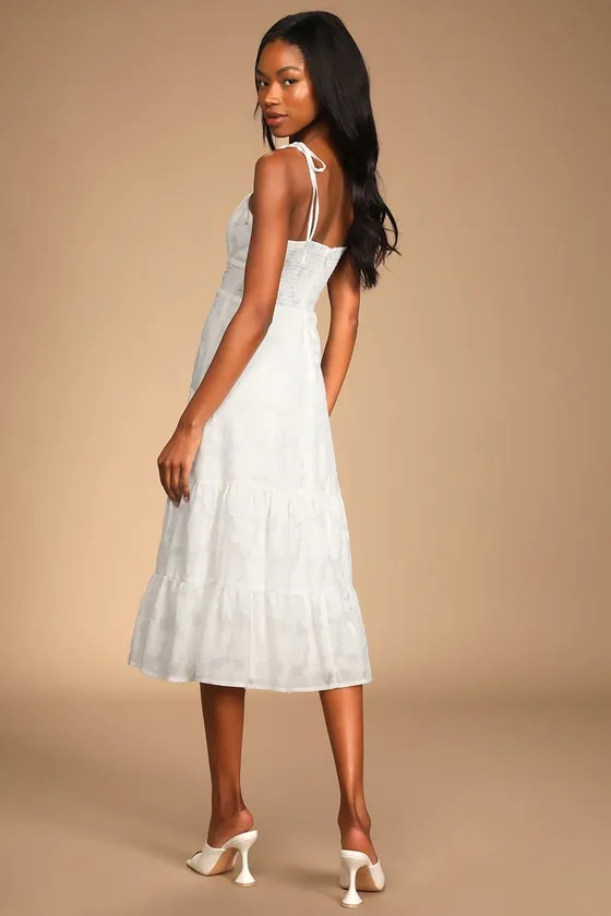 Sweet Sentiments White Jacquard Tiered Midi Dress sold by Lulus product image thumbnail 2