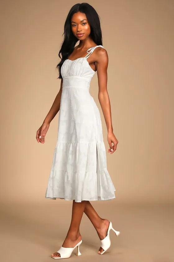 Sweet Sentiments White Jacquard Tiered Midi Dress sold by Lulus product image thumbnail 4