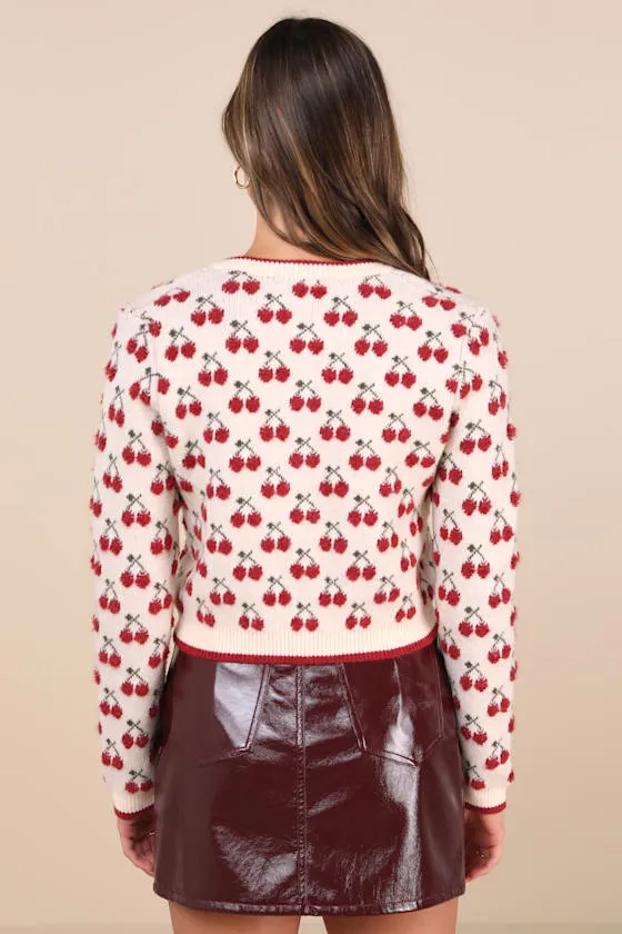 Warmly Adorable Cream and Red Cherry Cardigan Sweater sold by Lulus product image thumbnail 2