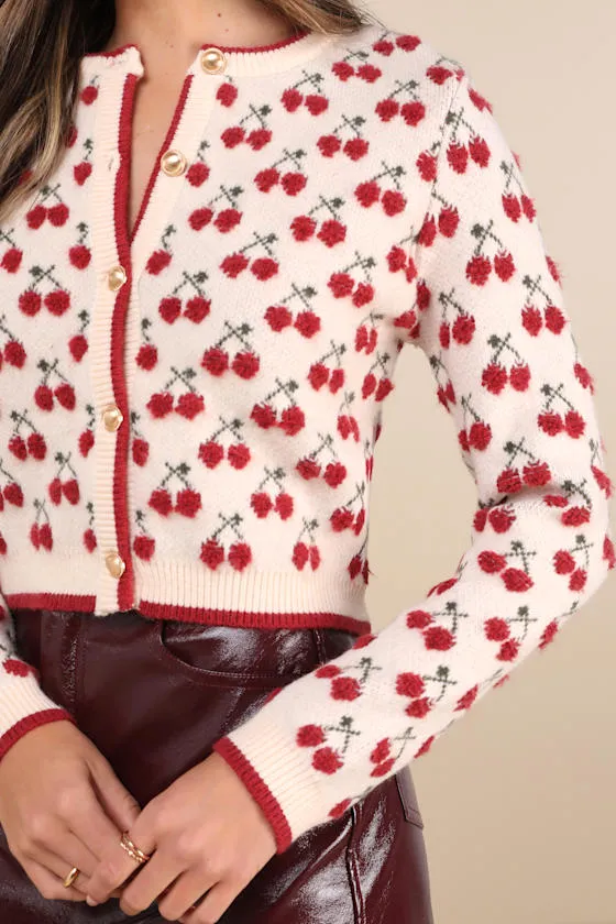 Warmly Adorable Cream and Red Cherry Cardigan Sweater sold by Lulus product image thumbnail 4