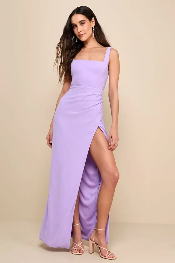 Glamorous Disposition Lavender Ruched Maxi Dress sold by Lulus