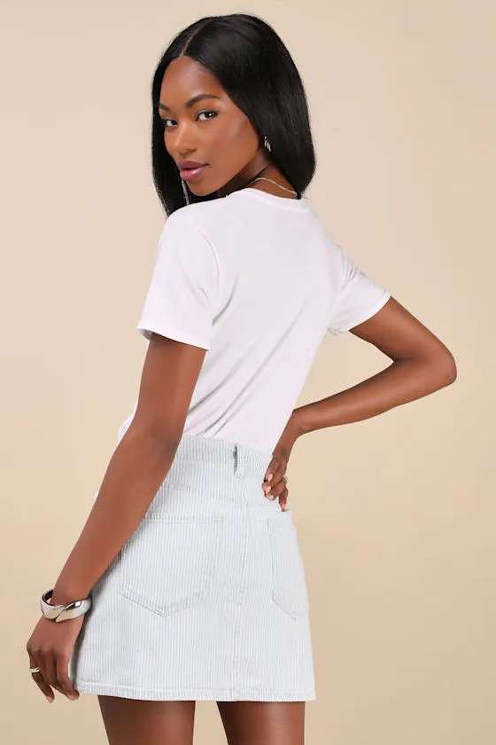 Malibu Light Wash Striped Denim Mini Skirt sold by Lulus product image thumbnail 3