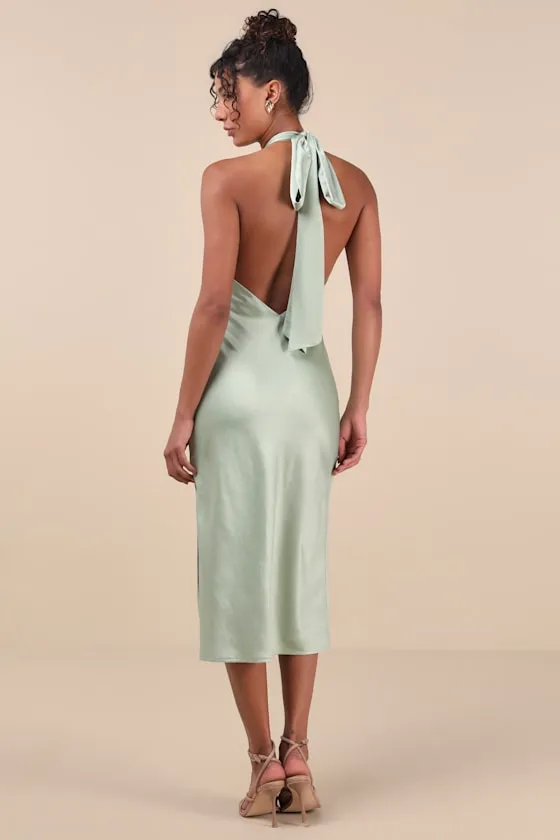 Angelique Sage Satin Backless Halter Midi Dress sold by Lulus product image thumbnail 2