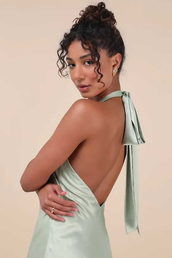 Angelique Sage Satin Backless Halter Midi Dress sold by Lulus product image thumbnail 3