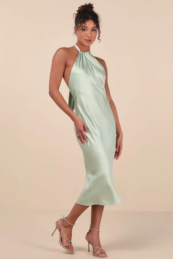 Angelique Sage Satin Backless Halter Midi Dress sold by Lulus product image thumbnail 4
