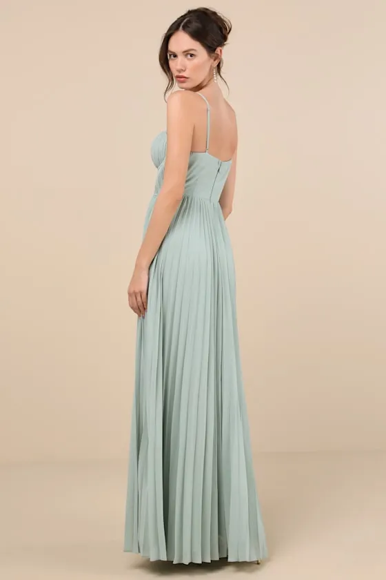 Admirable Elegance Sage Green Pleated Bustier Maxi Dress sold by Lulus product image thumbnail 2