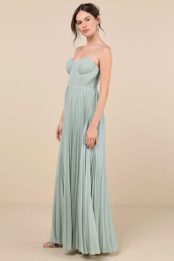 Admirable Elegance Sage Green Pleated Bustier Maxi Dress sold by Lulus product image thumbnail 3