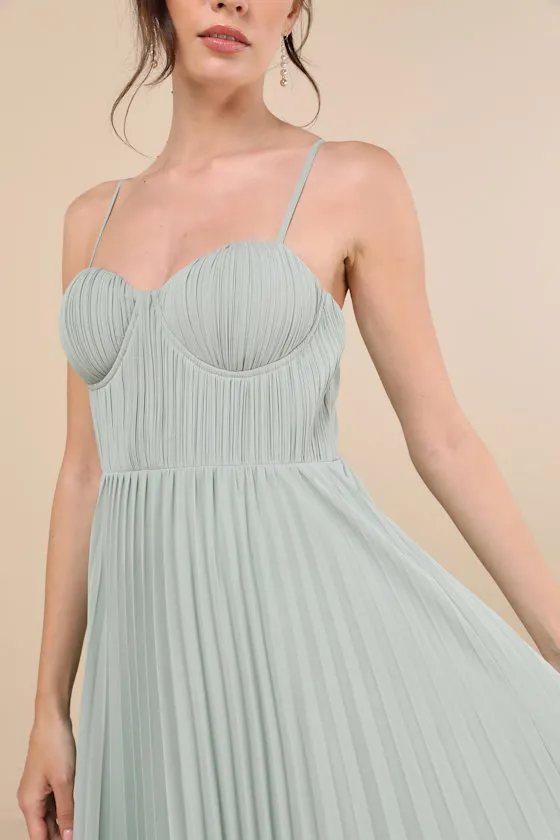Admirable Elegance Sage Green Pleated Bustier Maxi Dress sold by Lulus product image thumbnail 4