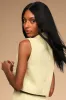 Perfect Company Olive Tweed Sleeveless Cropped Blazer sold by Lulus