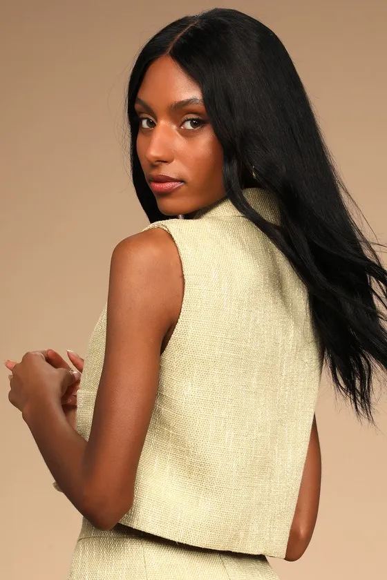 Perfect Company Olive Tweed Sleeveless Cropped Blazer sold by Lulus product image thumbnail 4